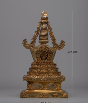 Sacred Tibetan Stupa | Copper Body with Gold Plating Ritual and Decoration