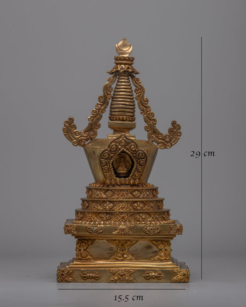 Sacred Tibetan Stupa | Copper Body with Gold Plating Ritual and Decoration