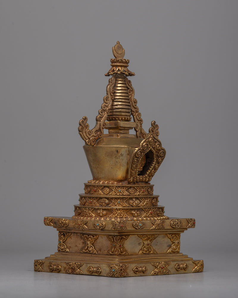 Sacred Tibetan Stupa | Copper Body with Gold Plating Ritual and Decoration