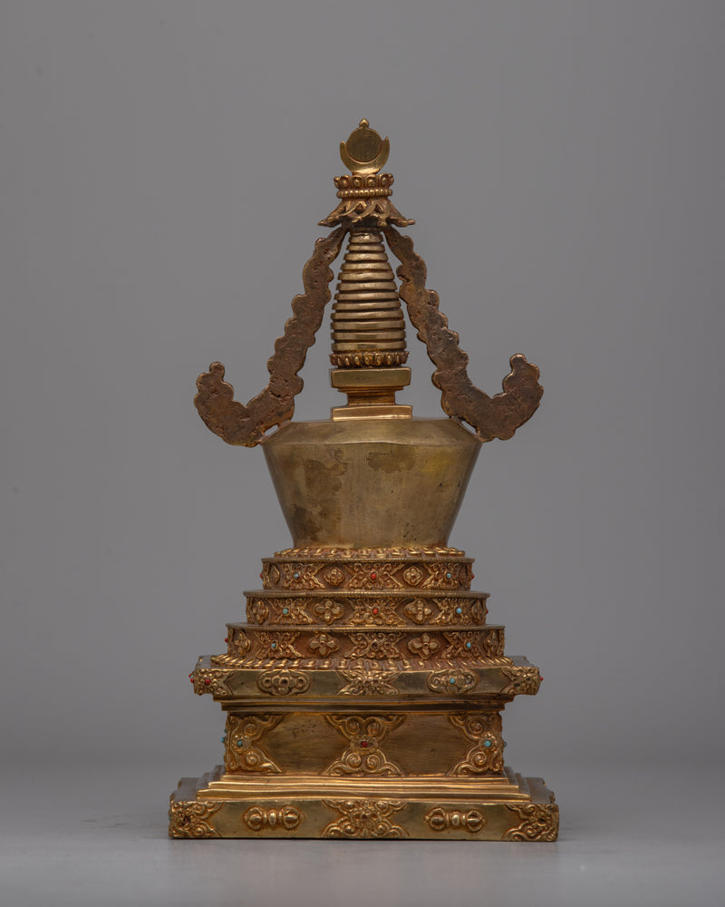 Sacred Tibetan Stupa | Copper Body with Gold Plating Ritual and Decoration