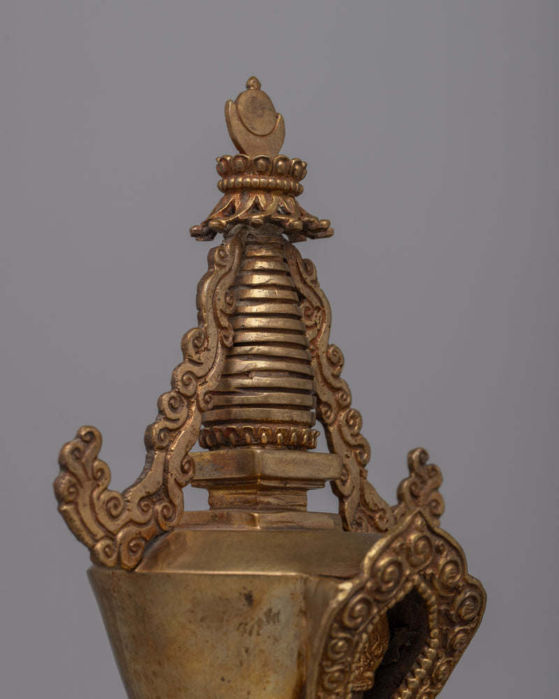 Sacred Tibetan Stupa | Copper Body with Gold Plating Ritual and Decoration