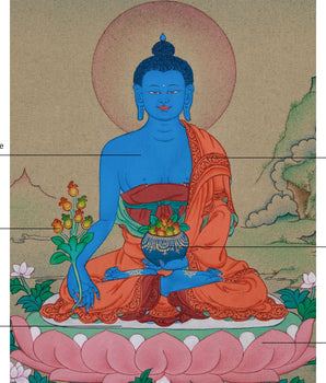 Master of Healing, Medicine Buddha Thangka | With Lapis Lazuli Body