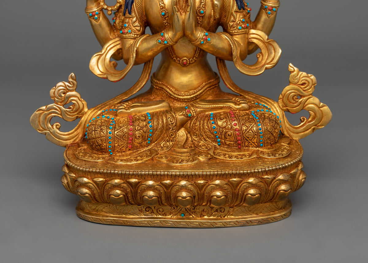Handmade Chenrezig Serene Deity | 24K Gold Gilded Copper Statue