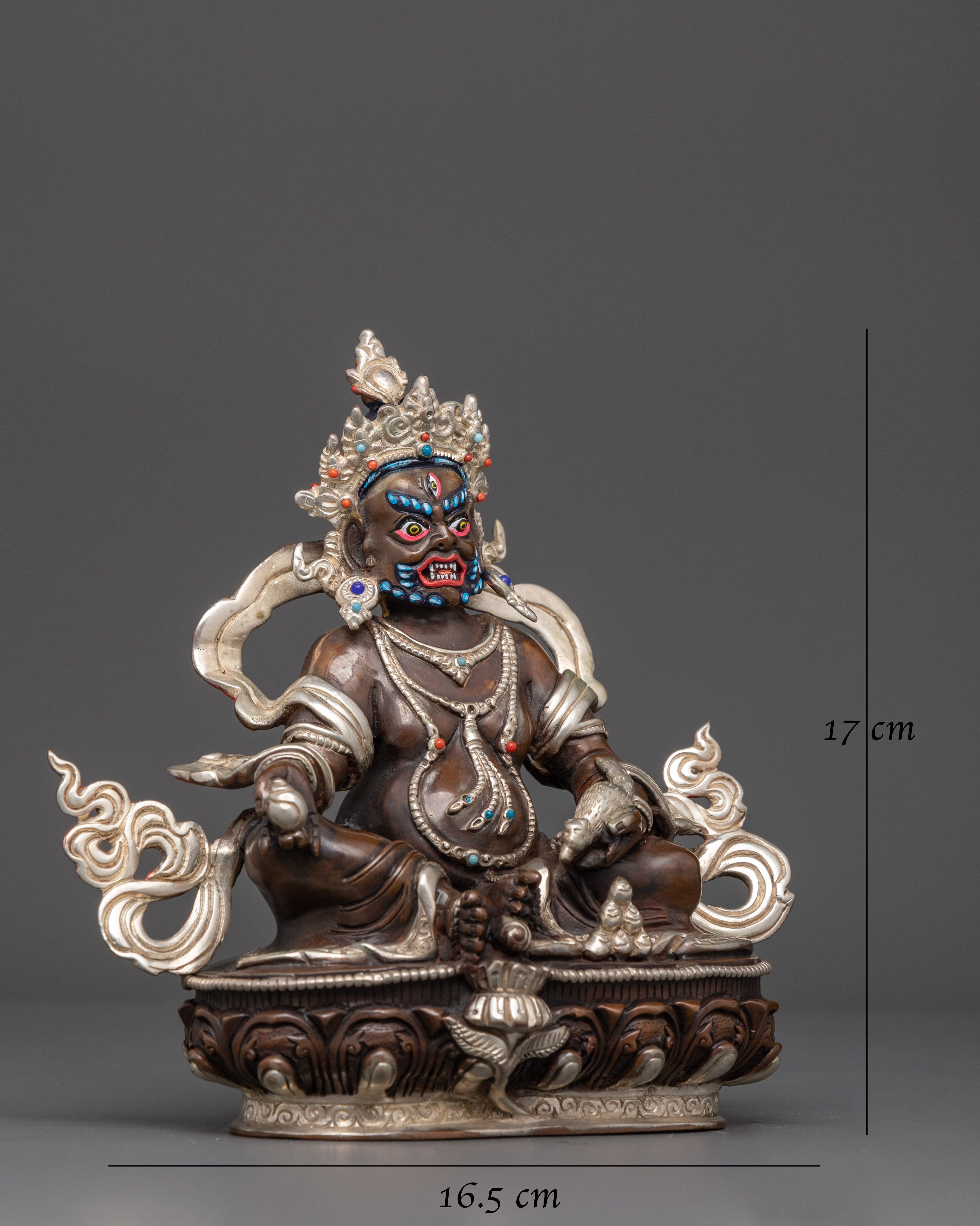 Sacred Dzambhala Figurine | Oxidized Copper and Silver-Plated Statue