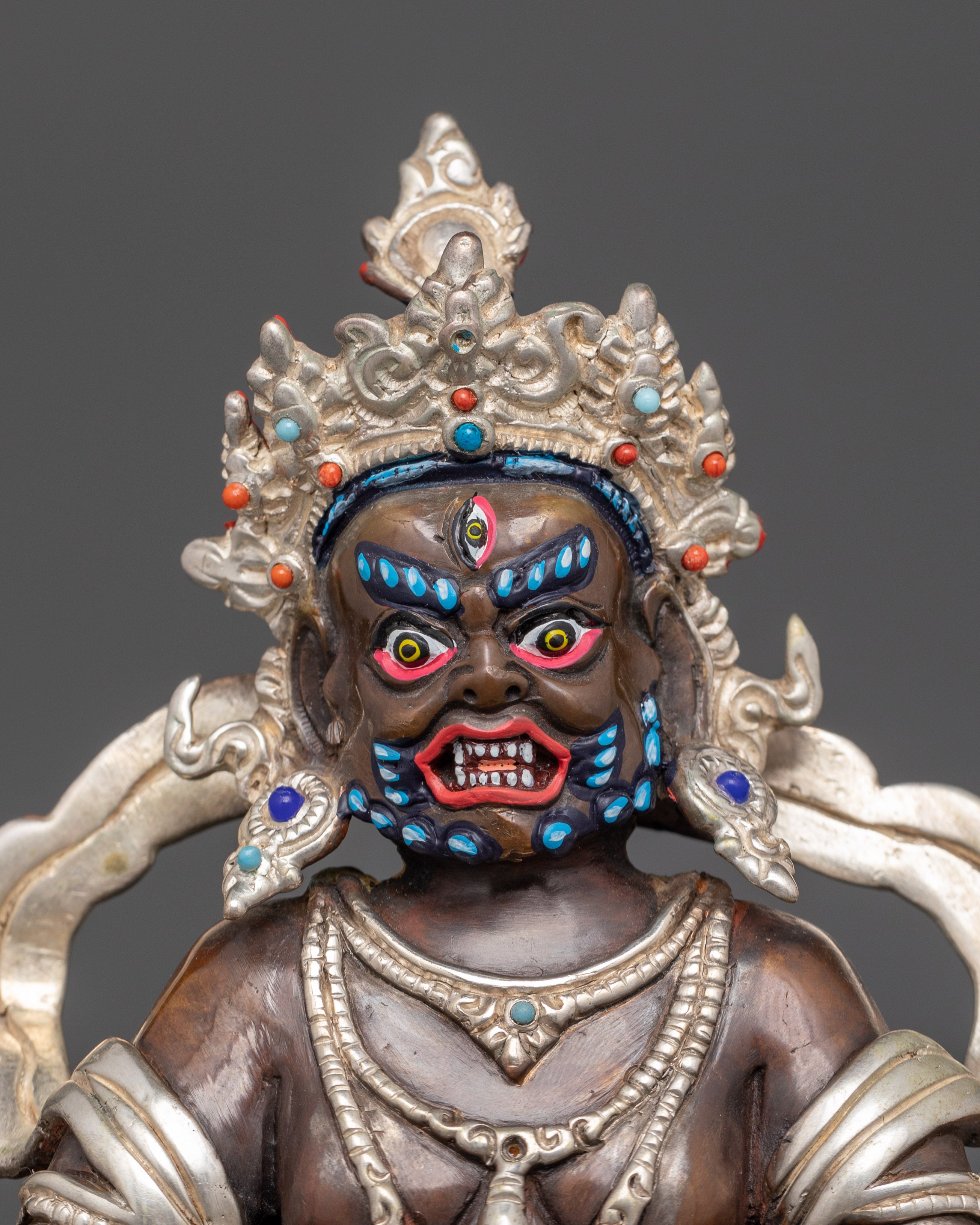 Sacred Dzambhala Figurine | Oxidized Copper and Silver-Plated Statue