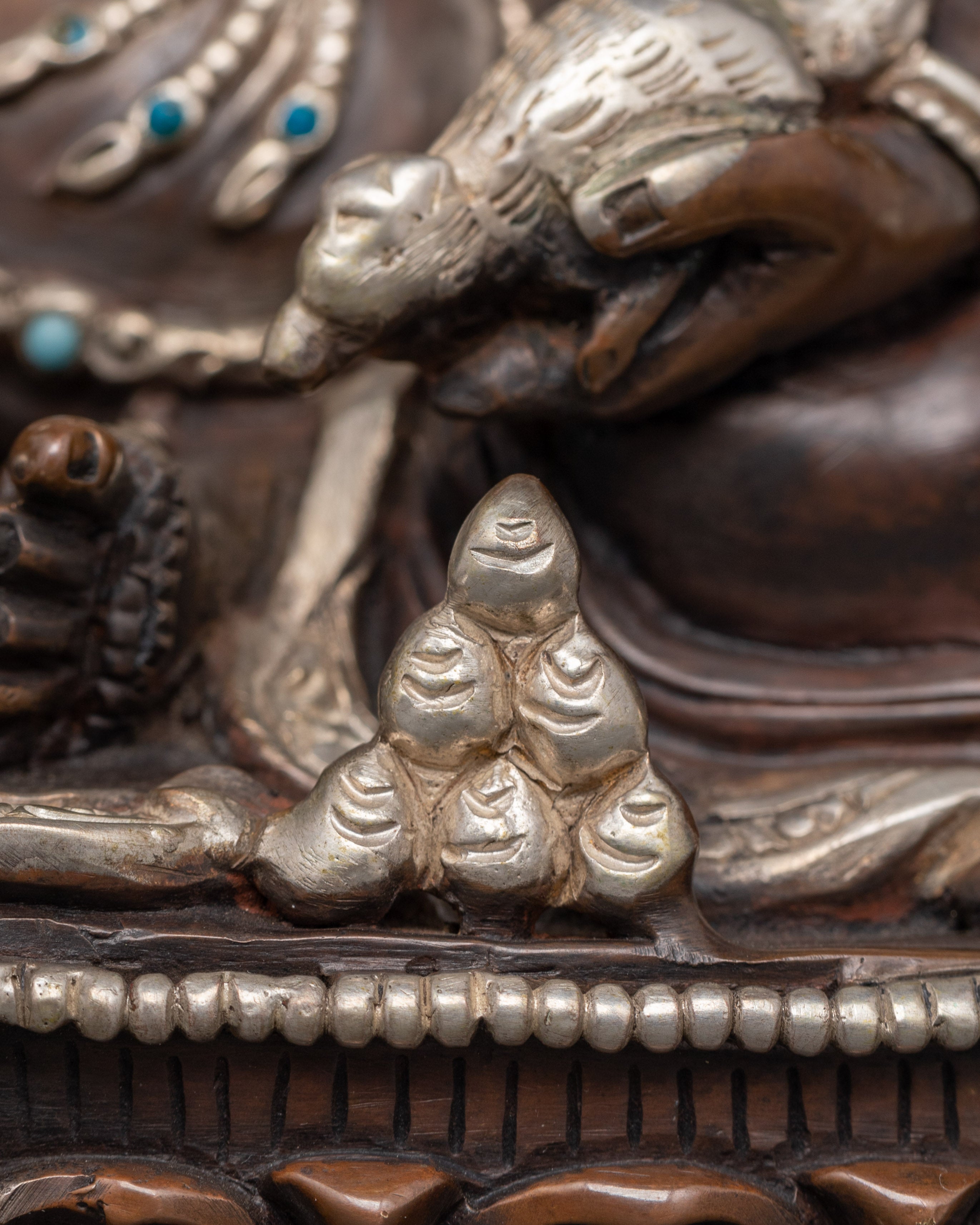 Sacred Dzambhala Figurine | Oxidized Copper and Silver-Plated Statue