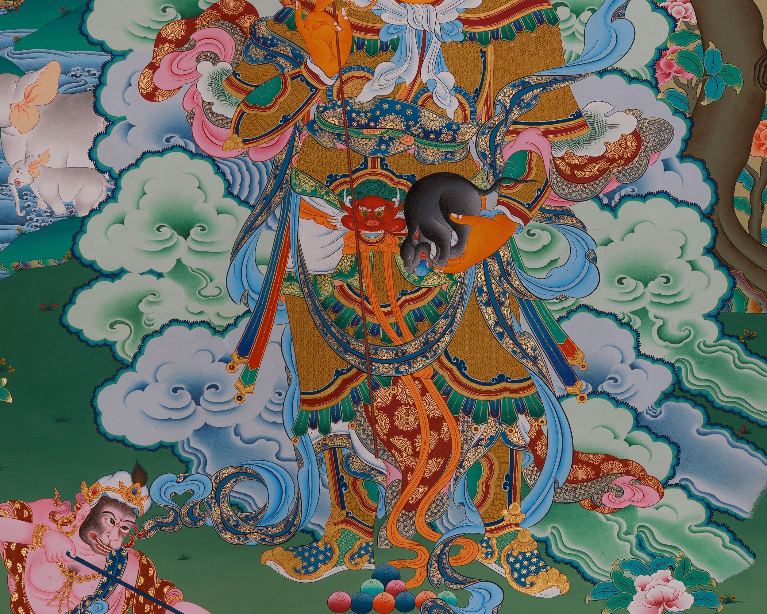 Traditional Thangka of Vaisravana | Tibetan Wealth God | Protector Deity