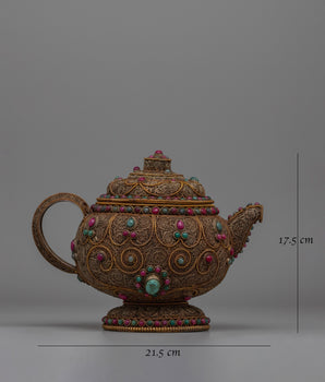 Authentic Tibetan Tea Pot | Decorative Copper Teapot with Buddhist Detailing