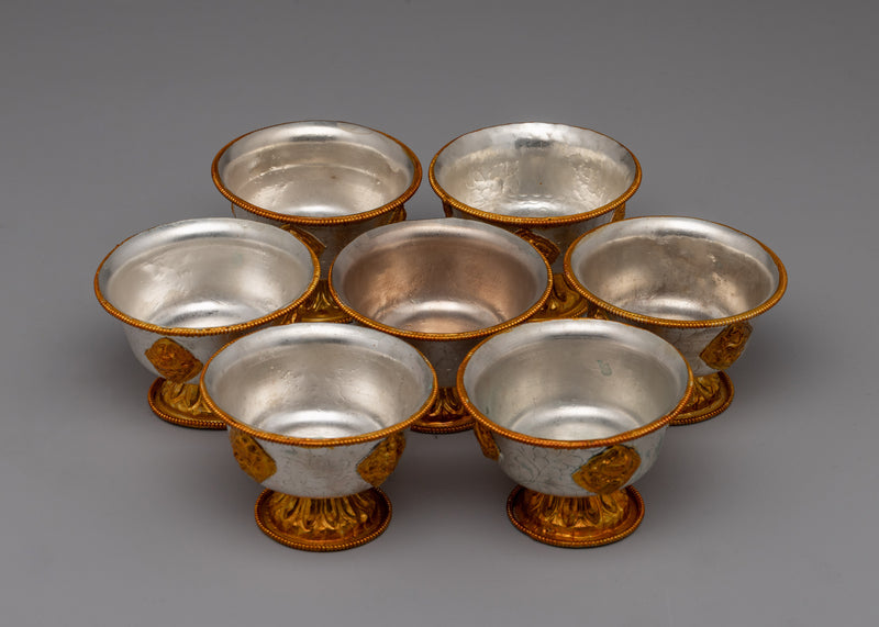 7 Tibetan Water Offering Bowls | Traditional Himalayan Artwork