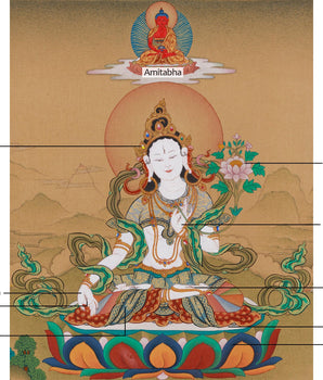 Traditional White Tara Thangka with Amitabha Buddha | Female Bodhisattva