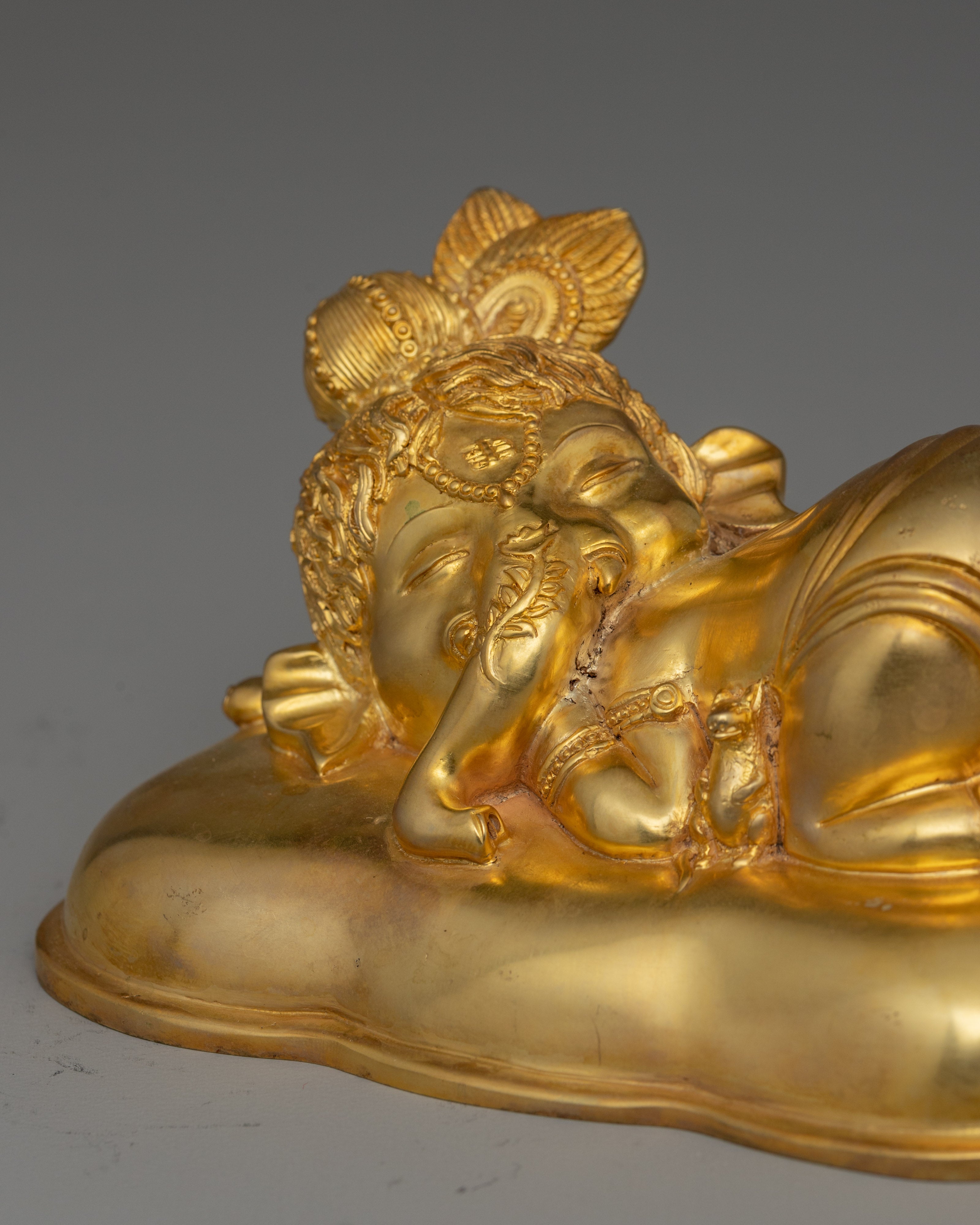 Elegant Gold-Plated Ganesha Statue | Sleeping Ganesh Sculpture