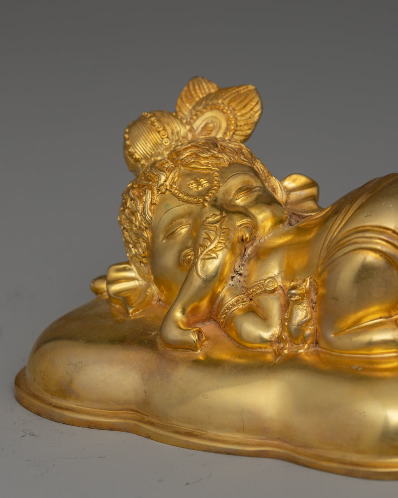 Elegant Gold-Plated Ganesha Statue | Sleeping Ganesh Sculpture