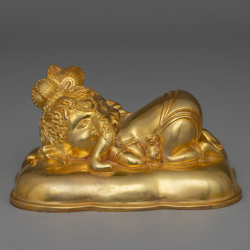 Elegant Gold-Plated Ganesha Statue | Sleeping Ganesh Sculpture