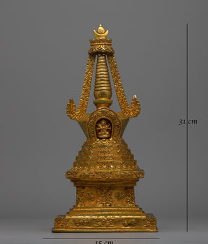 Exquisite Tibetan Stupa with Gold-Plated Buddha Figurine | Religious Tibetan Art