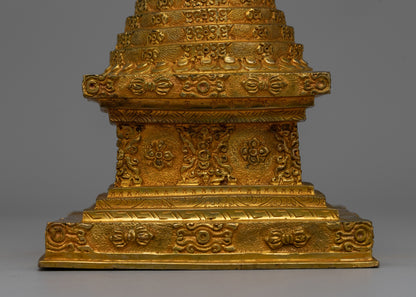 Exquisite Tibetan Stupa with Gold-Plated Buddha Figurine | Religious Tibetan Art