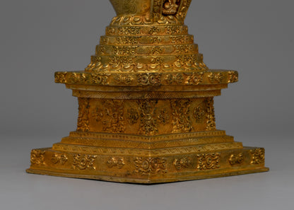 Exquisite Tibetan Stupa with Gold-Plated Buddha Figurine | Religious Tibetan Art