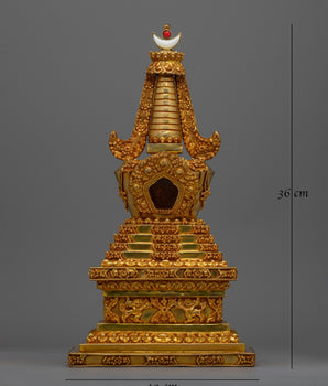 Golden Copper Buddhist Stupa | Traditional Buddhist Figurines