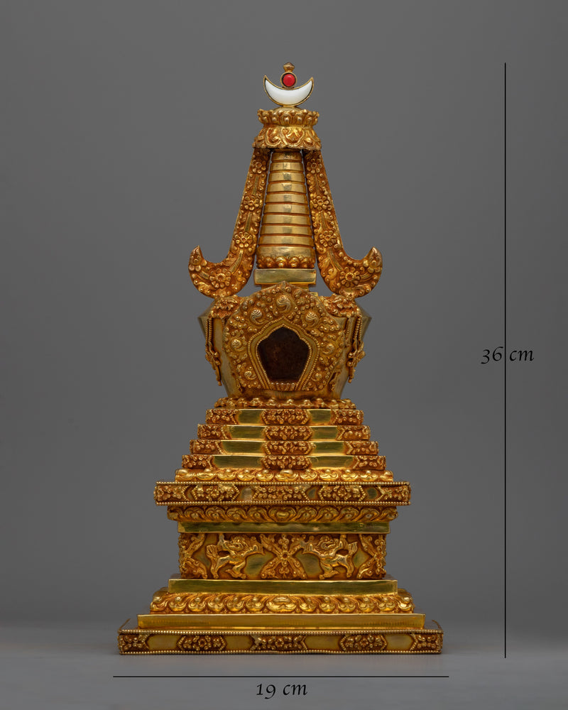 Golden Copper Buddhist Stupa | Traditional Buddhist Figurines