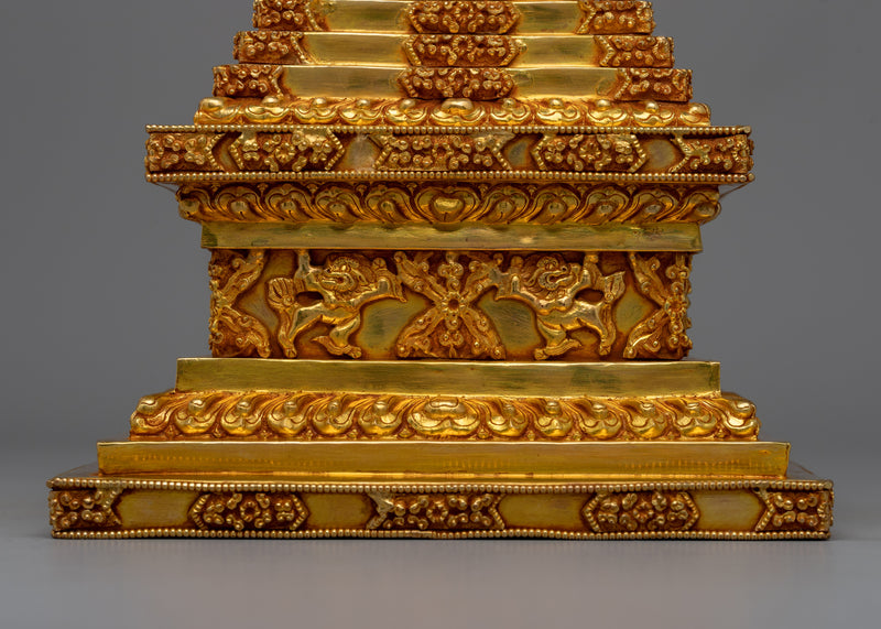 Golden Copper Buddhist Stupa | Traditional Buddhist Figurines