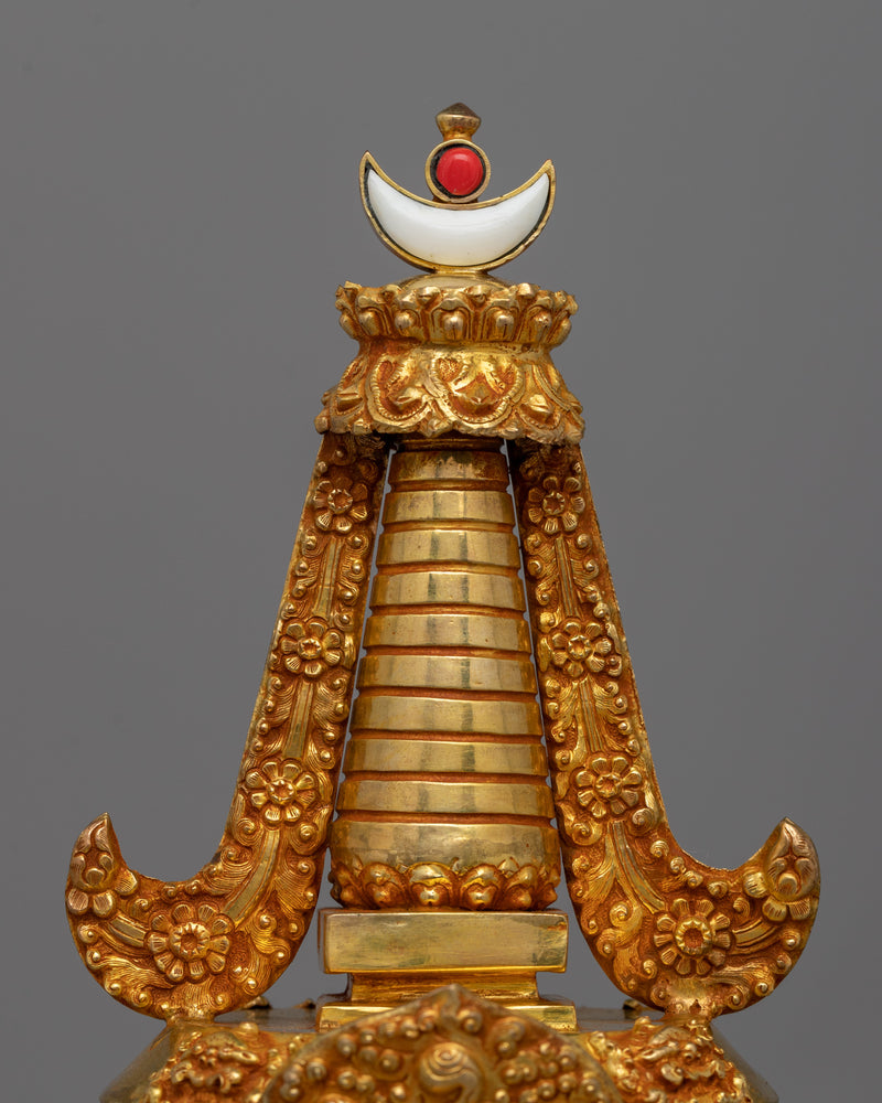 Golden Copper Buddhist Stupa | Traditional Buddhist Figurines