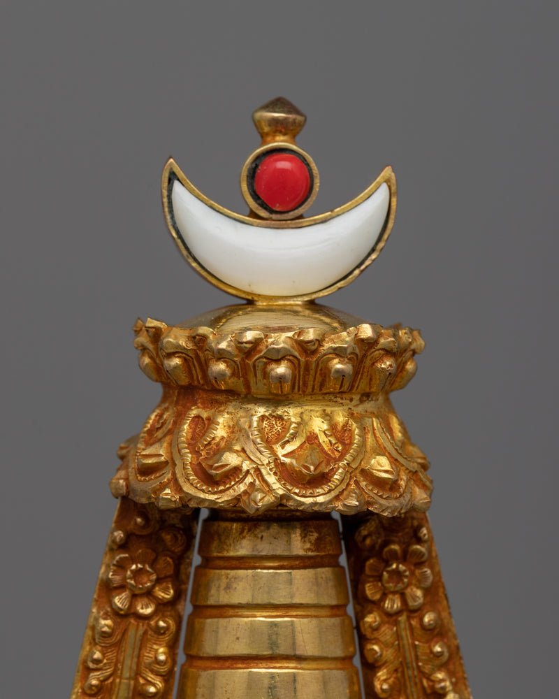 Golden Copper Buddhist Stupa | Traditional Buddhist Figurines