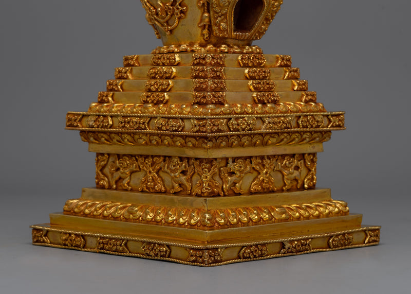 Golden Copper Buddhist Stupa | Traditional Buddhist Figurines