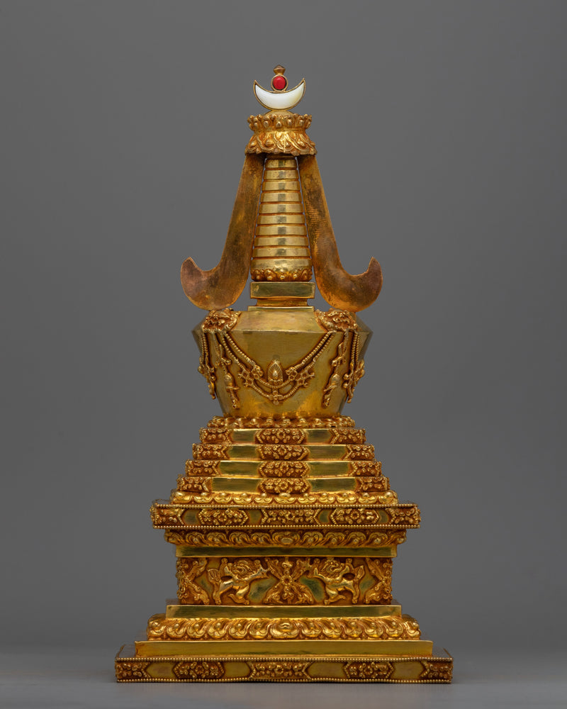 Golden Copper Buddhist Stupa | Traditional Buddhist Figurines