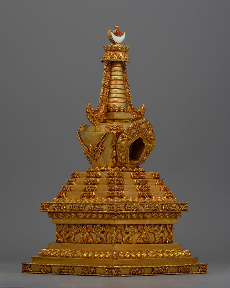 Golden Copper Buddhist Stupa | Traditional Buddhist Figurines