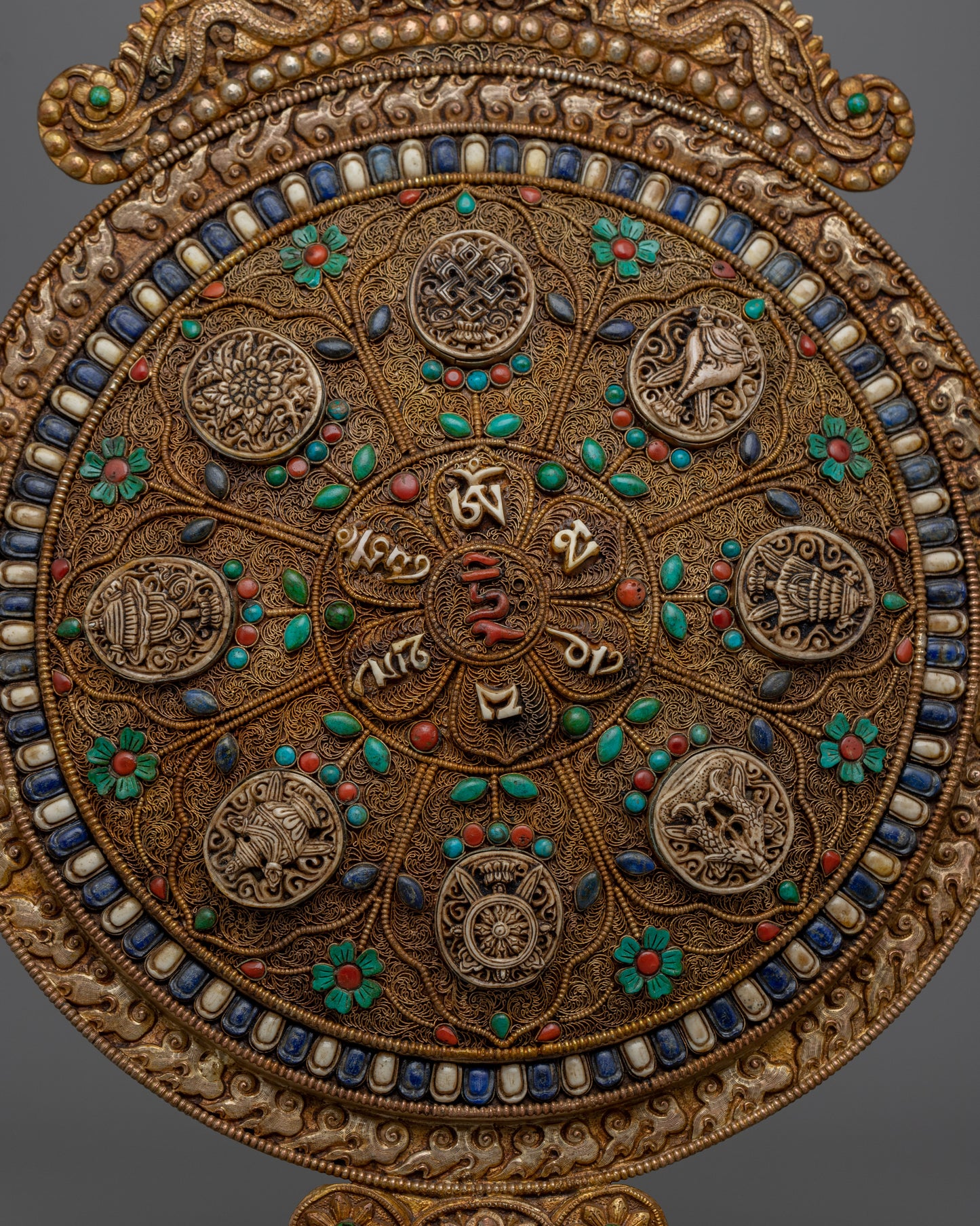 Metal Thangka with Eight Auspicious Symbols | Buddhist Symbols