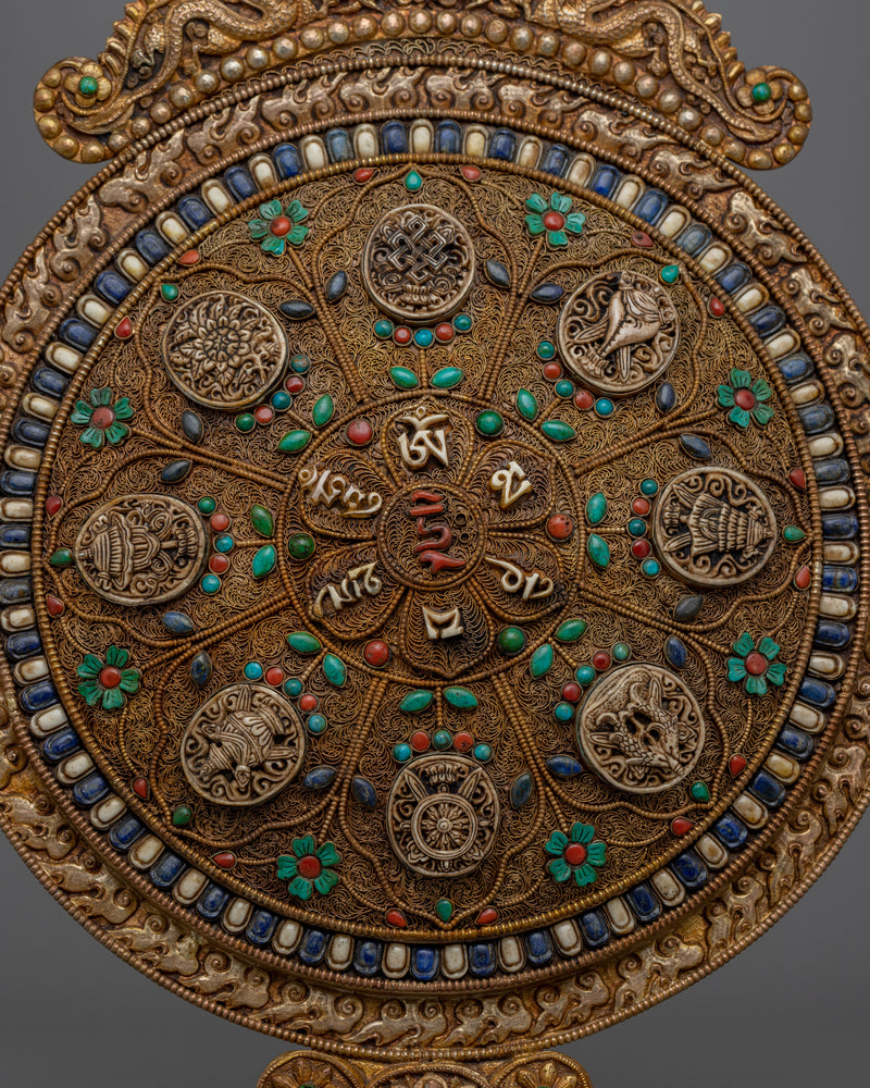 Metal Thangka with Eight Auspicious Symbols | Buddhist Symbols