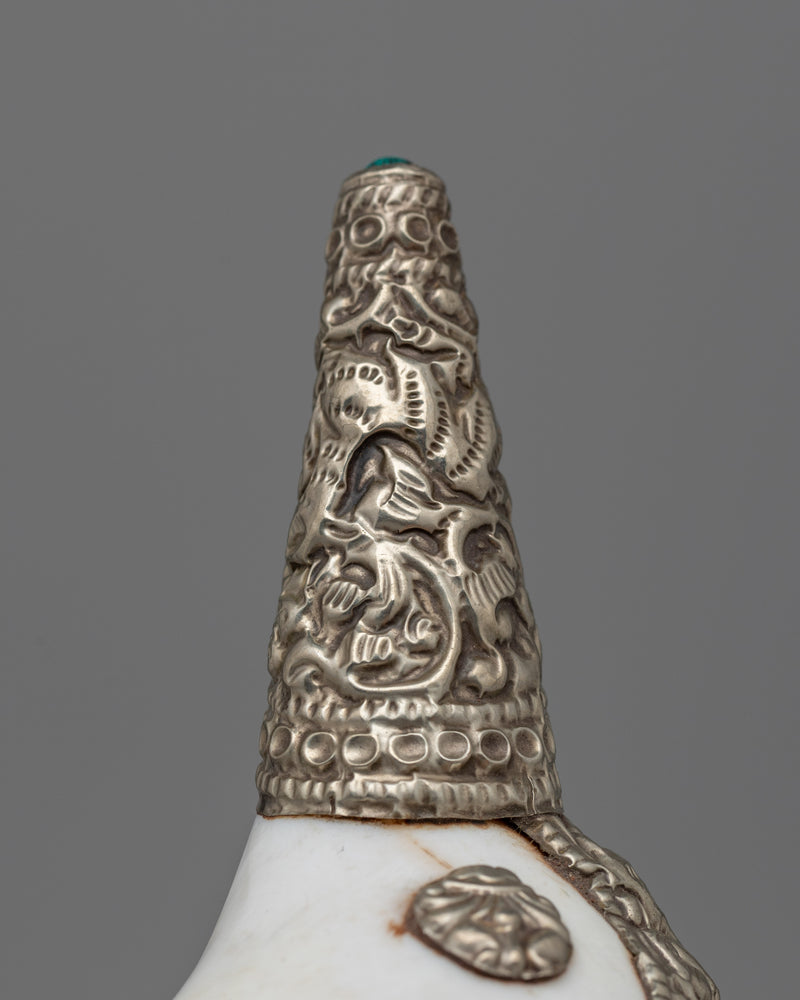 Decorative Silver Conch Shell | Buddhist Ritual Tool