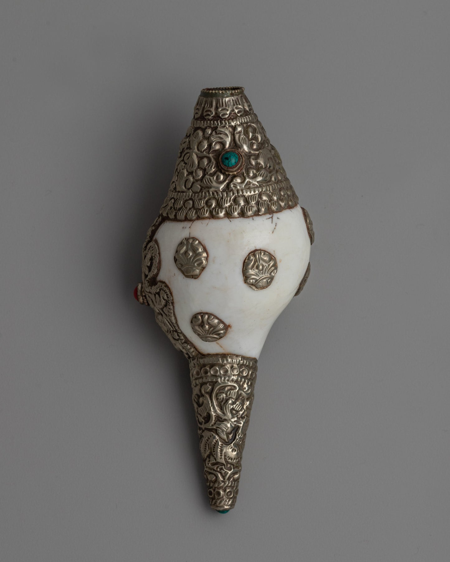 Decorative Silver Conch Shell | Buddhist Ritual Tool