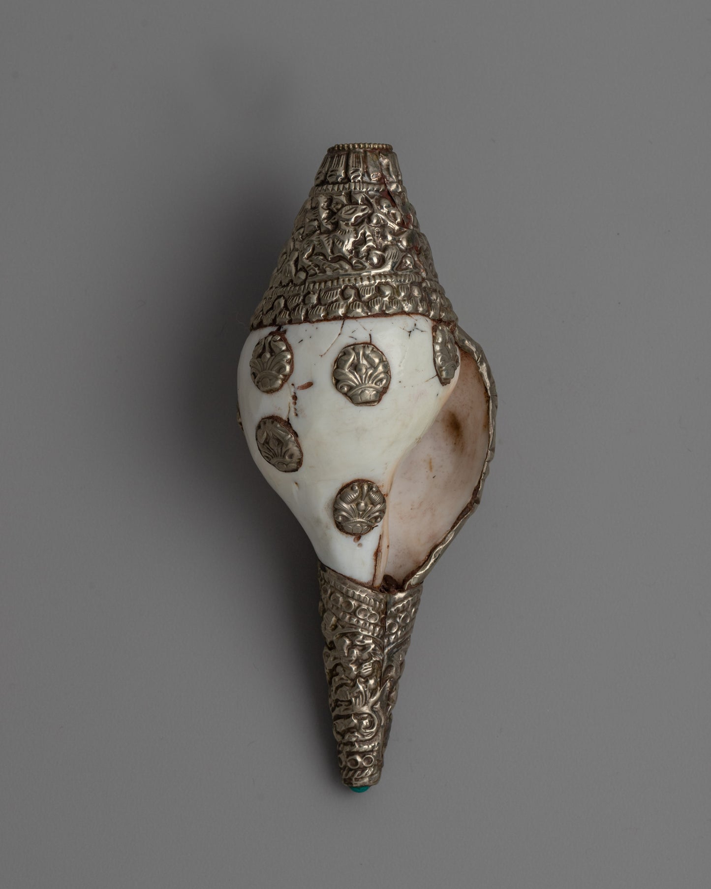 Decorative Silver Conch Shell | Buddhist Ritual Tool