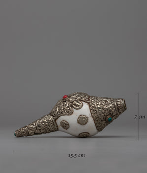 Decorative Silver Conch Shell | Buddhist Ritual Tool