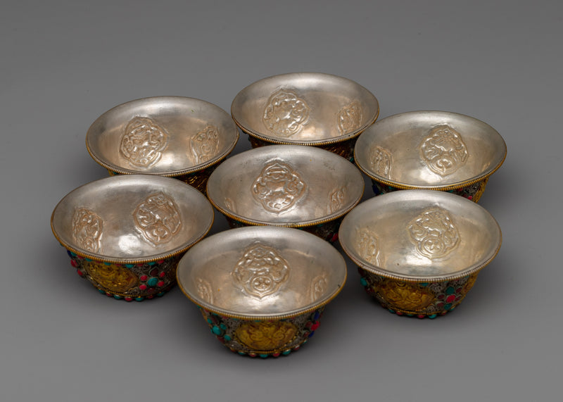 Buddhist Seven Water Offering Bowl Set | Ritual Ceremony Tool