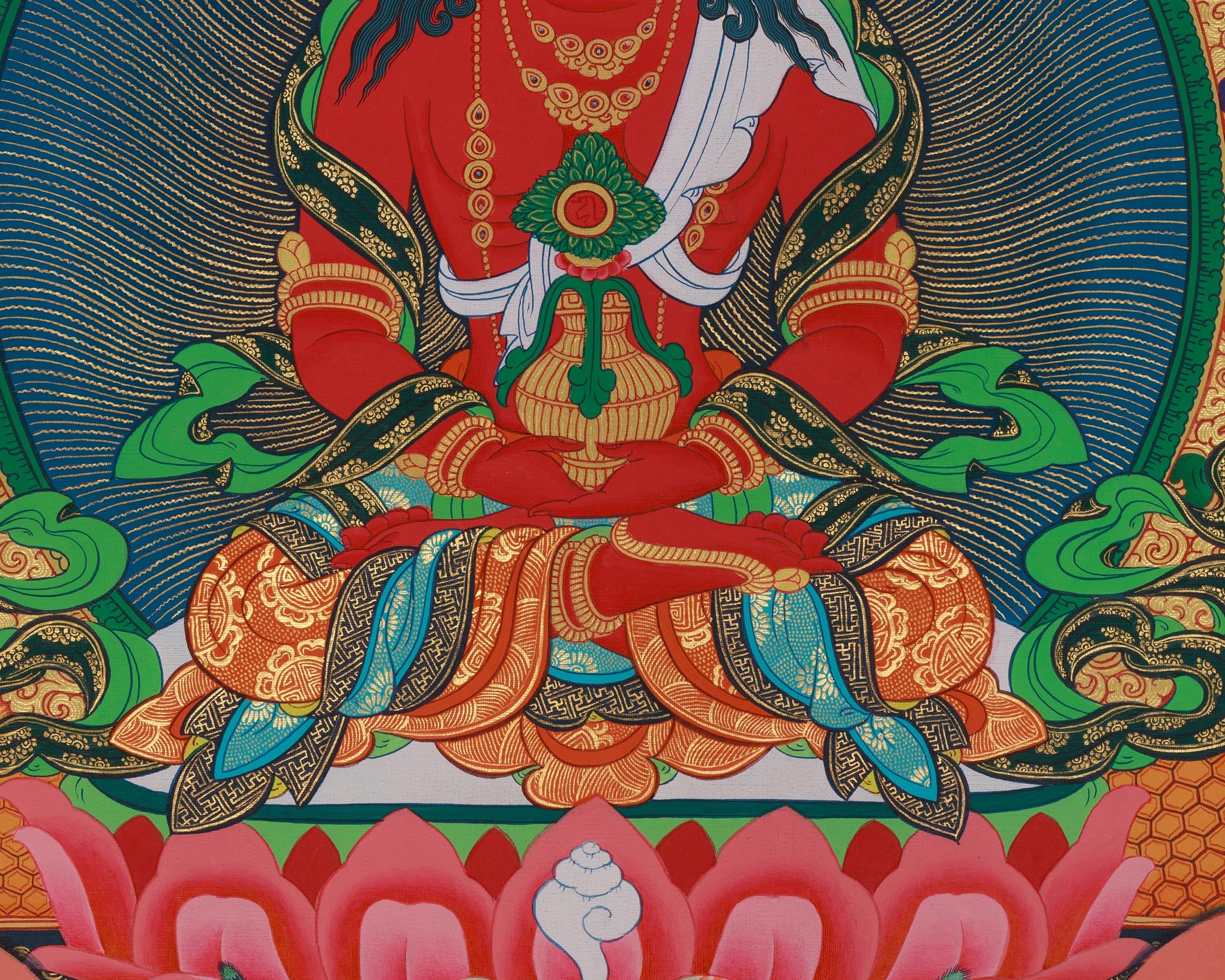 Long Life Amitayus Buddha Thangka | Deity of Infinite light and Compassion