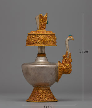 Gold Plated Silver Bhumba Vase | Buddhist Ritual Item and Copper Ritual Altar Decor
