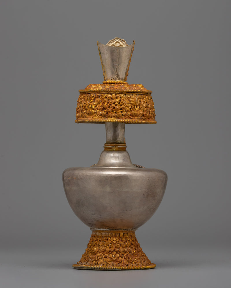 Gold Plated Silver Bhumba Vase | Buddhist Ritual Item and Copper Ritual Altar Decor