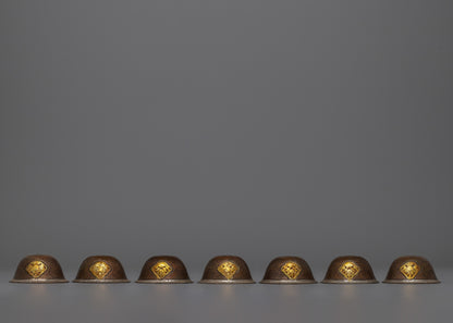 Copper Water Offering Bowls Set | Buddhist Offering Bowls, Oxidized Copper with Gold Detail