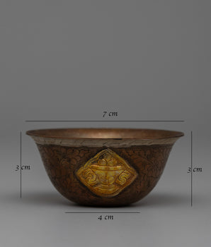 Copper Water Offering Bowls Set | Buddhist Offering Bowls, Oxidized Copper with Gold Detail