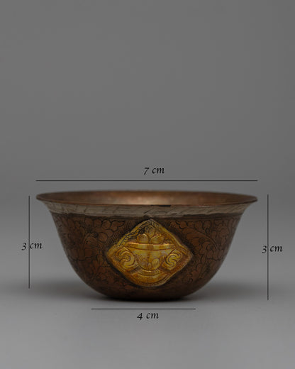 Copper Water Offering Bowls Set | Buddhist Offering Bowls, Oxidized Copper with Gold Detail