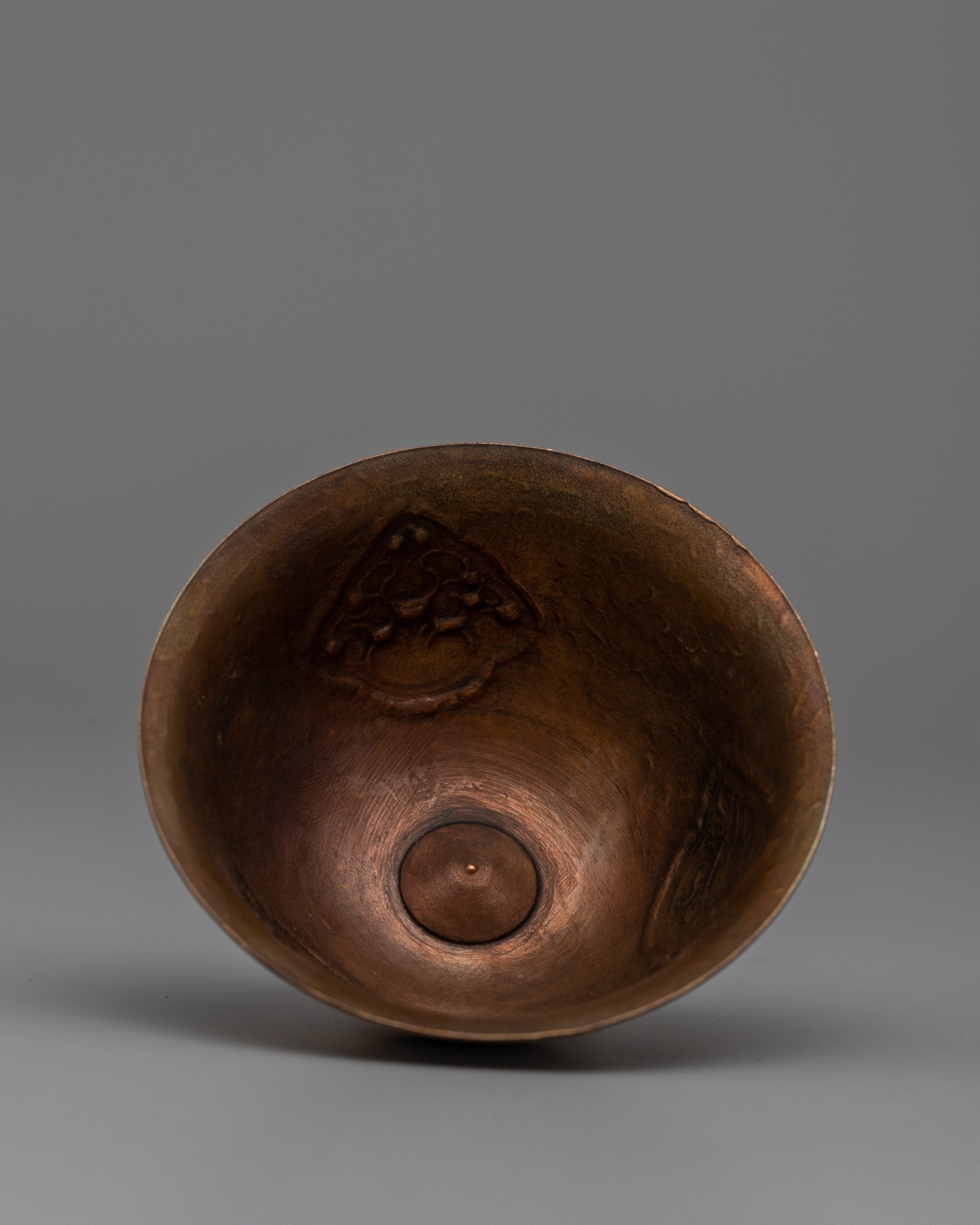 Copper Water Offering Bowls Set | Buddhist Offering Bowls, Oxidized Copper with Gold Detail