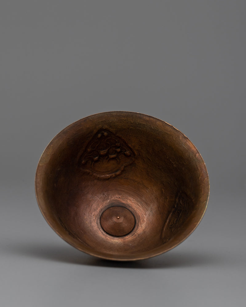 Copper Water Offering Bowls Set | Buddhist Offering Bowls, Oxidized Copper with Gold Detail