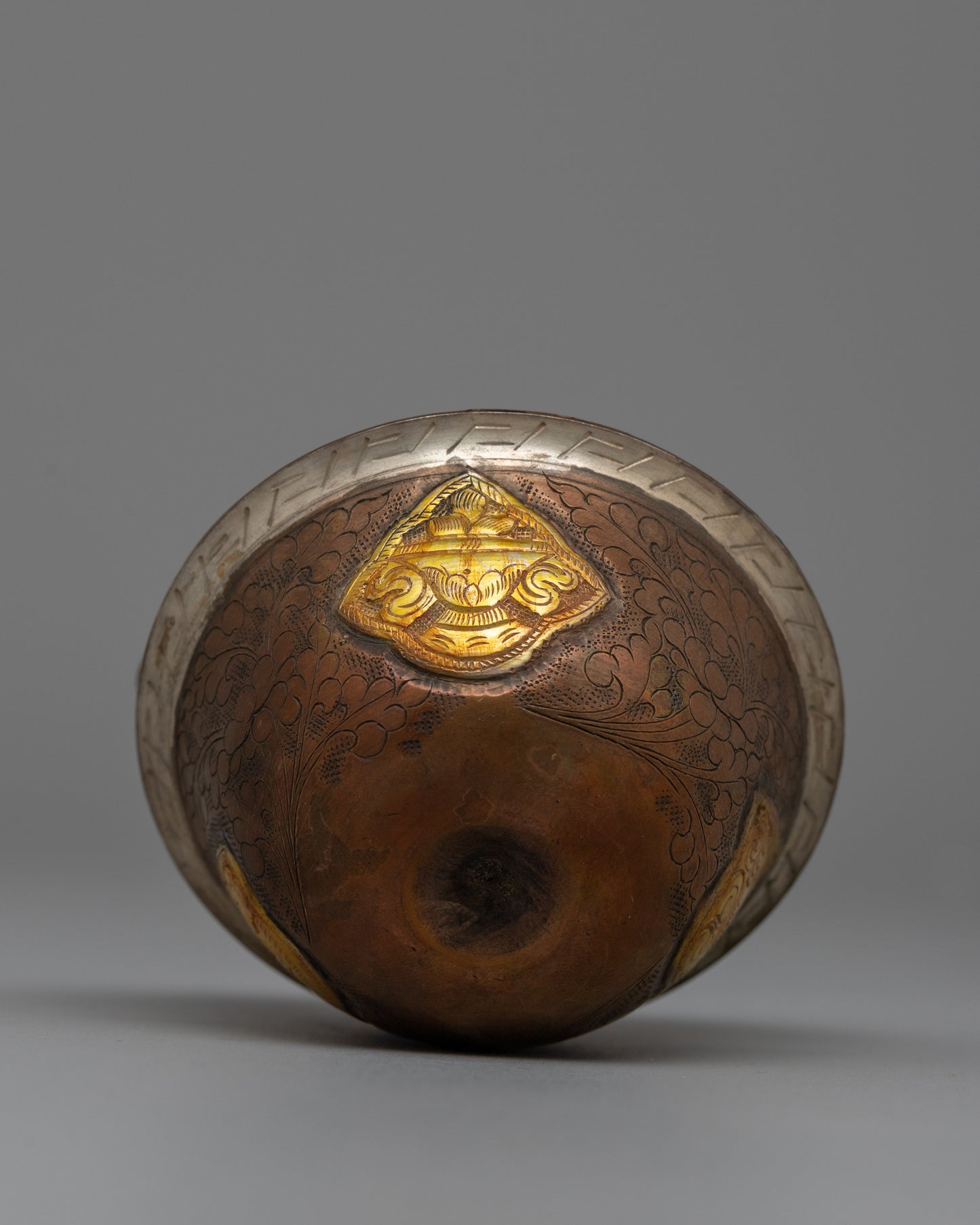 Copper Water Offering Bowls Set | Buddhist Offering Bowls, Oxidized Copper with Gold Detail