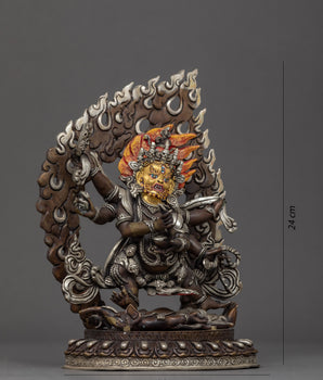 Six Armed Mahakala Sculpture | Traditionally Hand Carved Statue