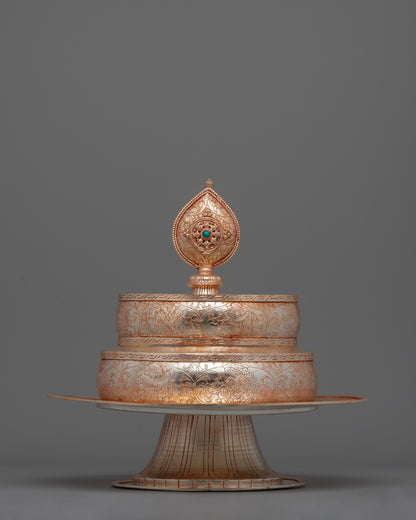 Buddhist Offering Mandala Set | Beautifully Crafted Copper with Silver Plating for Sacred Spaces