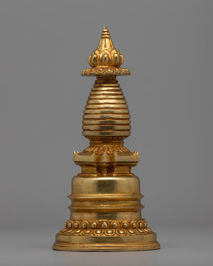 Gold-Plated Tibetan Stupa | Sacred Buddhist Artwork