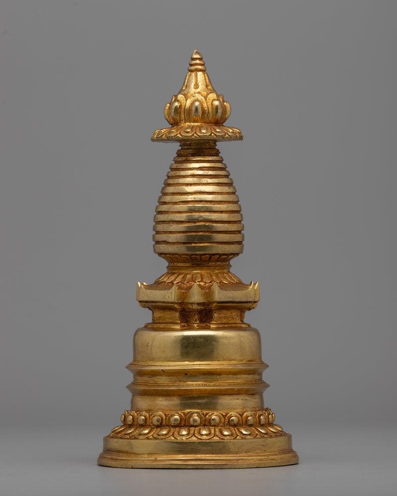 Gold-Plated Tibetan Stupa | Sacred Buddhist Artwork