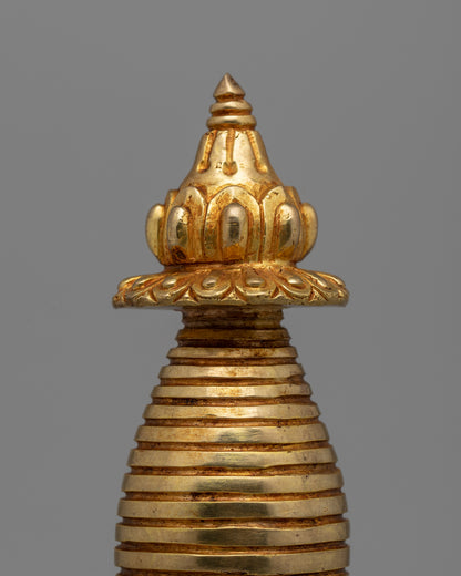 Gold-Plated Tibetan Stupa | Sacred Buddhist Artwork