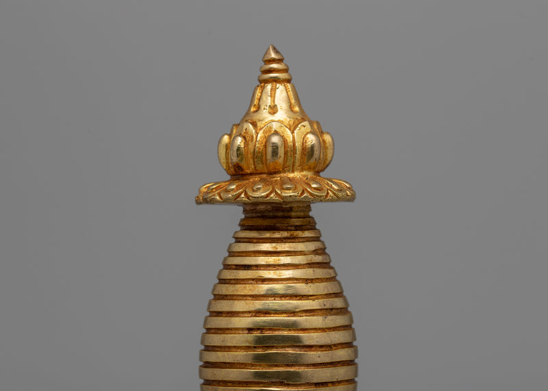 Gold-Plated Tibetan Stupa | Sacred Buddhist Artwork